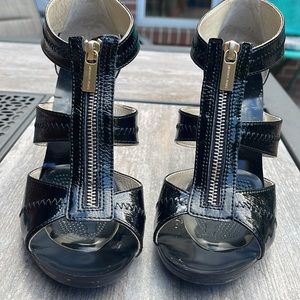 Michael Kors Designer Berkley Black Patent Leather Strappy Sandal 4 inch heels